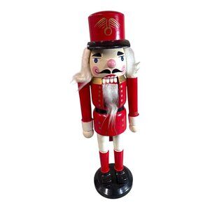 Vintage Wooden Red & Black Handcrafted Nutcracker Figurine Toy Soldier 14"